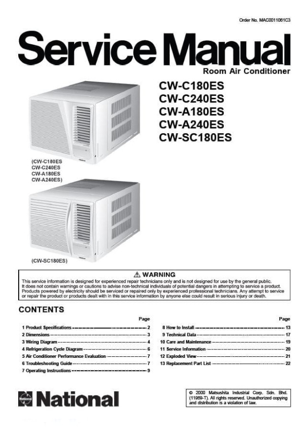 CW-C180ES, CW-C240ES, CW-A180ES, CW-A240ES, CW-SC180ES